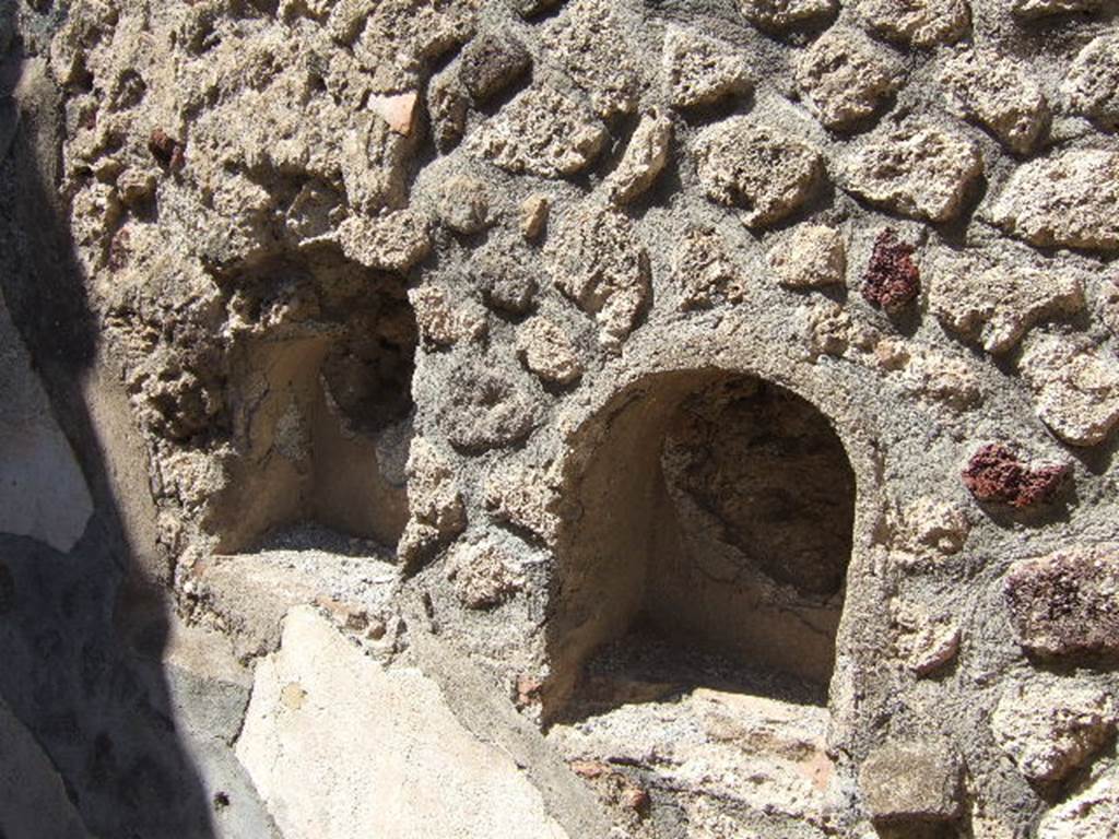 VI.8.14 Pompeii. September 2005.  Sacrarium Compitales. Two niches for the Images.