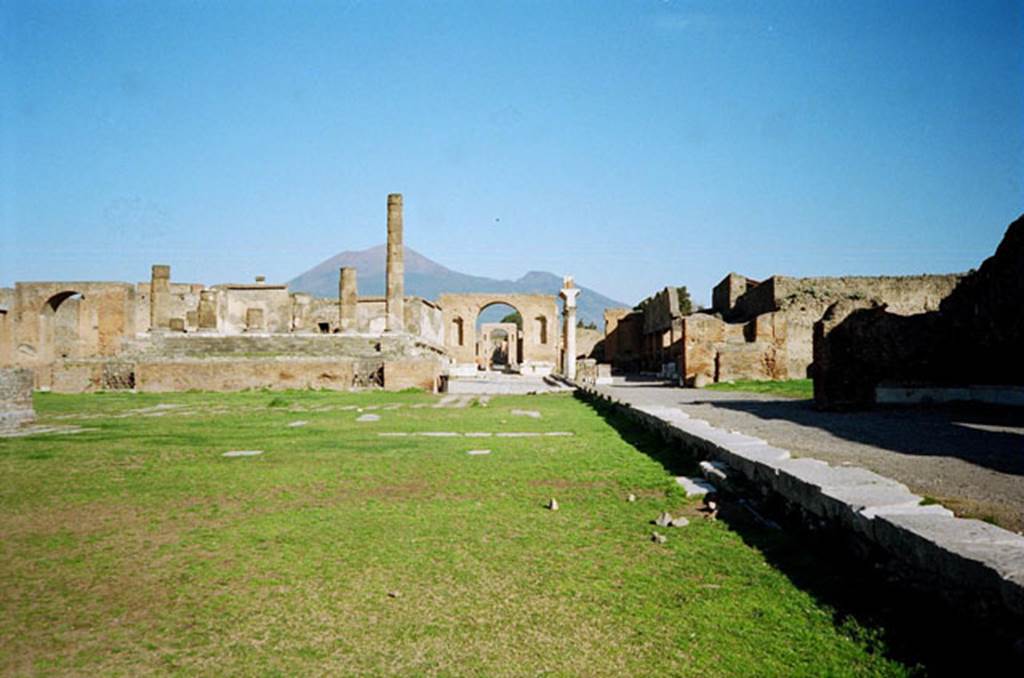 Arch of Caligula. March 2010. Looking north along the east side of the Forum through three arches in line. Looking through the site of the Arch of Nero, the arch at the north east end of the Forum and the Arch of Caligula. Photo courtesy of Rick Bauer.