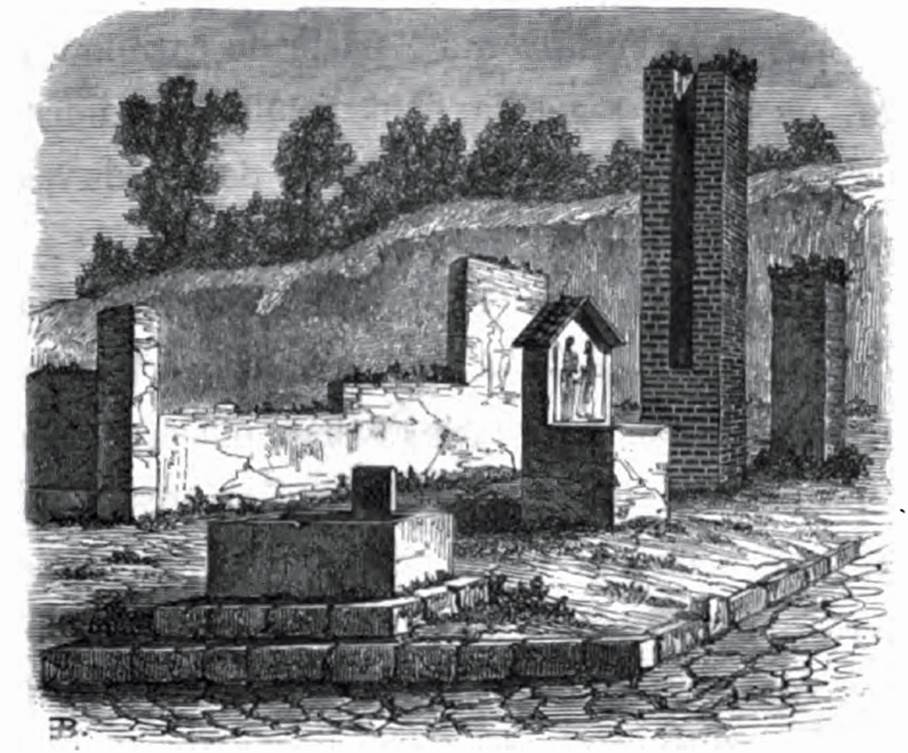 Fountain outside VI.14.17. 1855 drawing of fountain, street altar and water column. 
See Breton, Ernest. 1855. Pompeia, décrite et dessine : Seconde édition. Paris, Baudry, p. 307.
