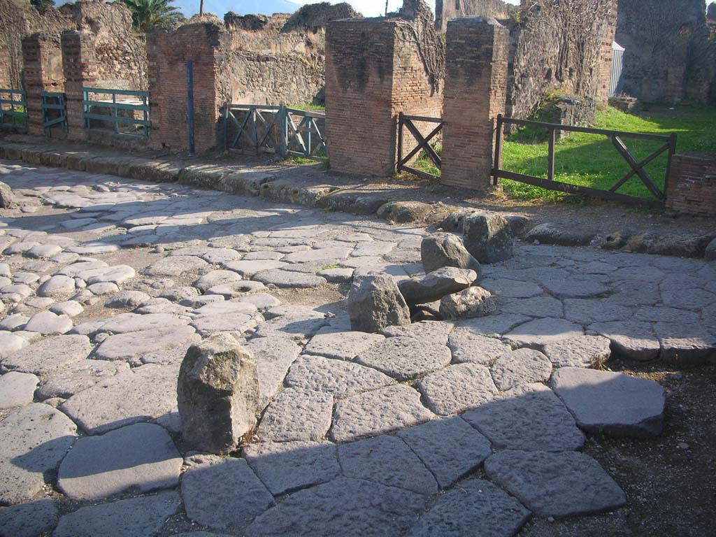 Castellum Aquae Pompeii. May 2010. Looking south-west from water tower towards Vicolo dei Vettii. Photo courtesy of Ivo van der Graaff.