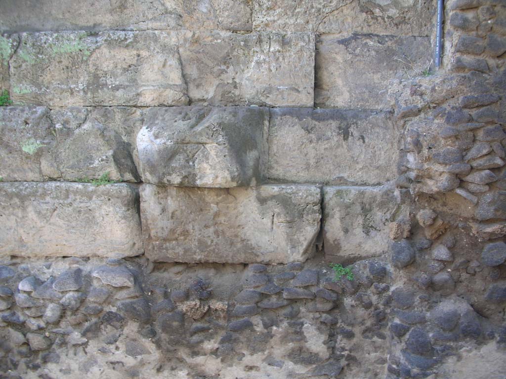 Porta di Nocera or Nuceria Gate, Pompeii. May 2010. Mason’s marks on west side of gate. Photo courtesy of Ivo van der Graaff.

