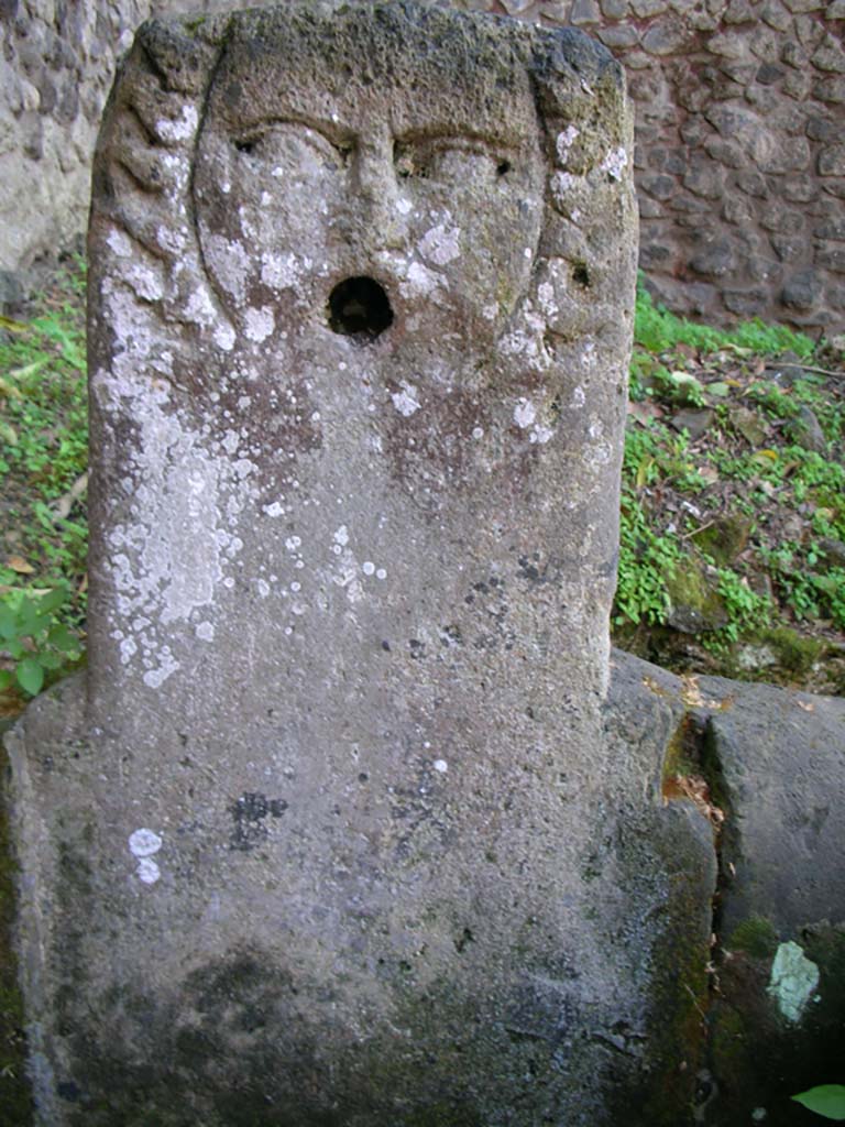 Porta Stabia, Pompeii. May 2010. Fountain with relief, possibly of a river god.
Detail from fountain on north-west side of gate. Photo courtesy of Ivo van der Graaff.

