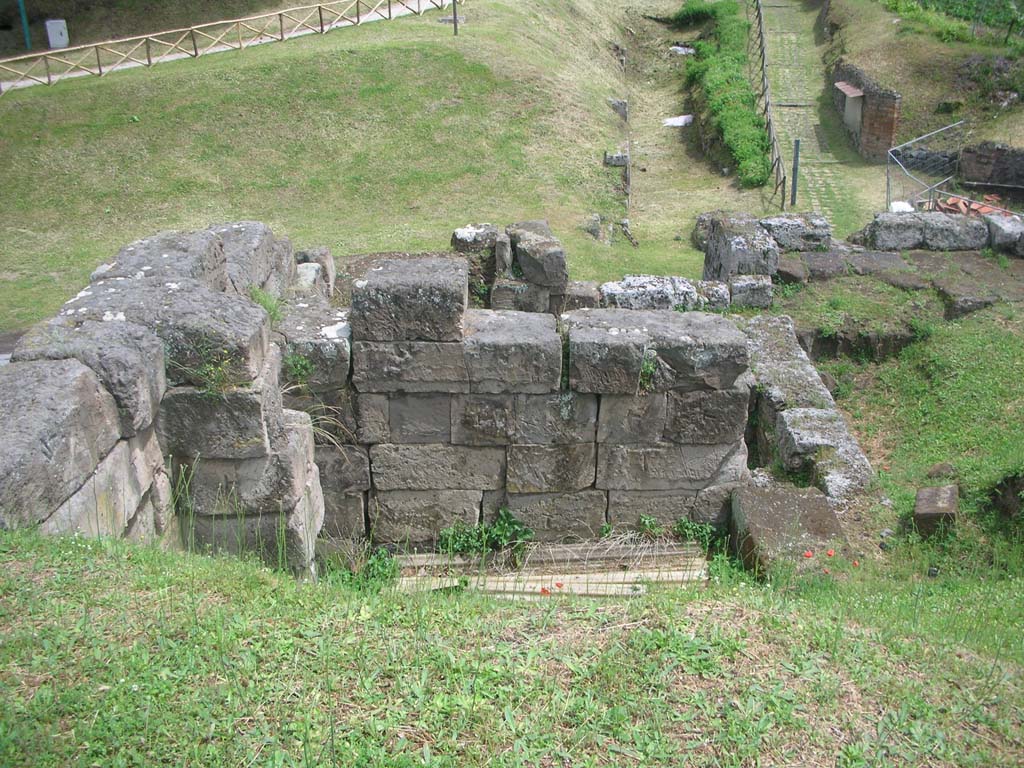 Vesuvian Gate, Pompeii. May 2010. 
Looking across upper area towards city wall on east side of gate at north end. Photo courtesy of Ivo van der Graaff.
