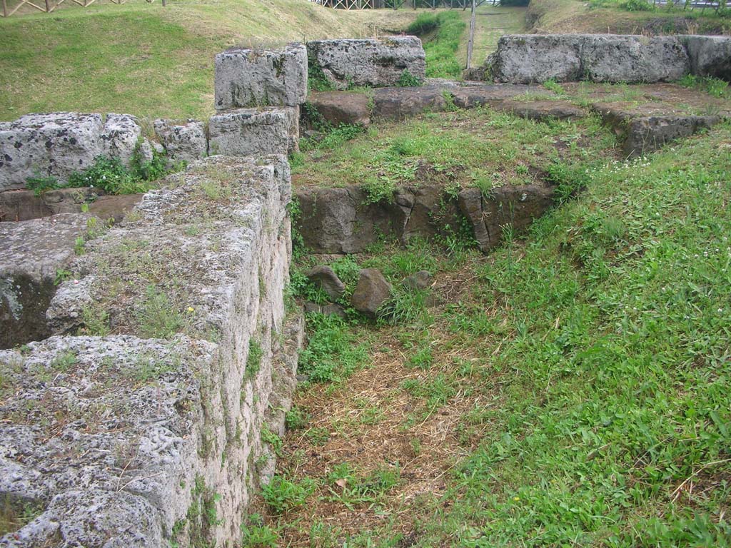 Vesuvian Gate, Pompeii. May 2010. Looking east across upper area, with south wall of tower, on left. Photo courtesy of Ivo van der Graaff.