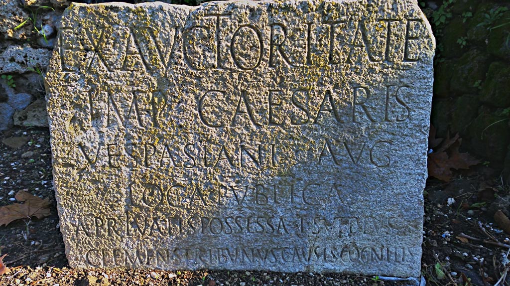 Vesuvian Gate Pompeii. December 2019. VG5 Cippus of Titus Suedius Clemens. Photo courtesy of Giuseppe Ciaramella.