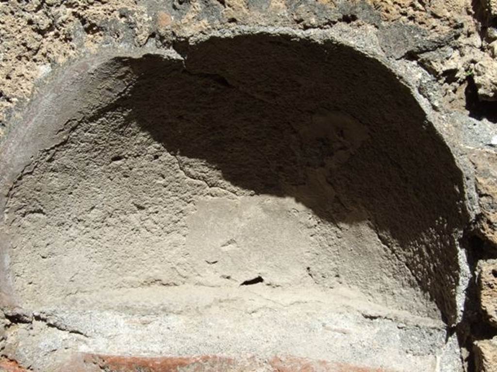 VIII.5.9 Pompeii. March 2009. Room 21, niche in north wall.
According to Boyce –
this arched niche (h.0.45, .0.65, d.0.27, h. above floor 0.90), in the north wall near the hearth, was called a lararium in the reports.
See Boyce G. K., 1937. Corpus of the Lararia of Pompeii. Rome: MAAR 14. (p.77, no.370). 
Boyce gives the references Not. Scavi, 1881, 323; Bull. Inst., 1883, 177.
See Giacobello, F., 2008. Larari Pompeiani: Iconografia e culto dei Lari in ambito domestico. Milano: LED Edizioni, (p.201, no.93).

