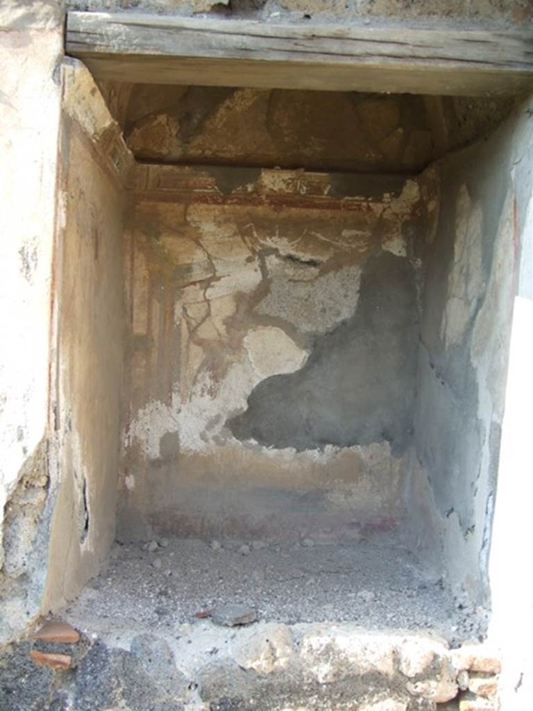 VI.7.6 Pompeii.  March 2009.  Rear wall of Lararium, with remains of a figure of a Lar.
