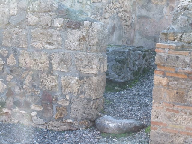 VI.7.13 Pompeii, on left and VI.7.14, on right. December 2018. 
Looking south-west towards entrances on Via di Mercurio. Photo courtesy of Aude Durand.
According to Boyce –
“Taberna.  On one wall there is a painting of two serpents confronted at an altar furnished with offerings”.
He quotes references – Sogliano, 50; Fiorelli, Descrizione, 110; Niccolini, ii, Desc. Gen., 31.
See Boyce G. K., 1937. Corpus of the Lararia of Pompeii. Rome: MAAR 14, (p.48, no.164).
See Sogliano, A., 1879. Le pitture murali campane scoverte negli anni 1867-79. Napoli: (p.17, no.50, “nearly destroyed”) 
According to Fiorelli - on one of the walls of this shop there was a painted lararium.
Nothing appears to remain now.
Fiorelli reported that only the serpents at the sides of the altar remained.
See Pappalardo, U., 2001. La Descrizione di Pompei per Giuseppe Fiorelli (1875). Napoli: Massa Editore. (p.58)


