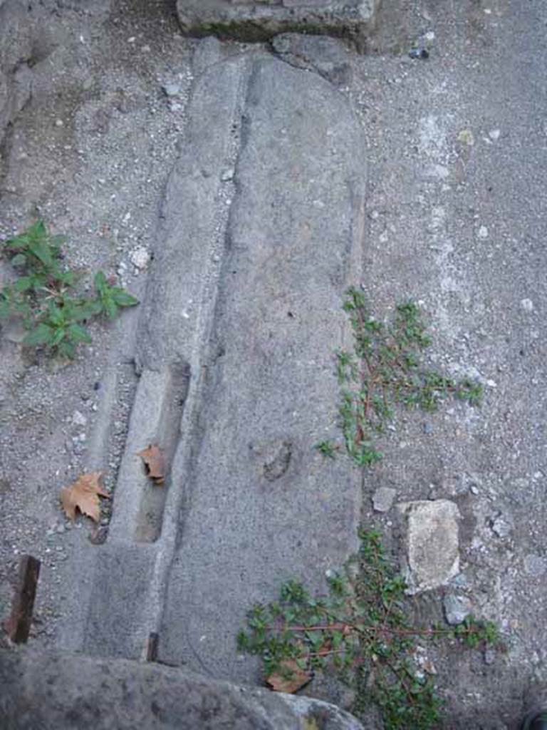 I.1.1 Pompeii. September 2010. Detail of threshold of left doorway.
Photo courtesy of Drew Baker.
