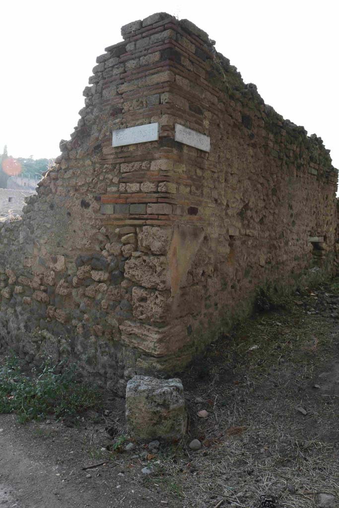 1.1.10 Pompeii. September 2018. 
Looking towards site of street altar at south-east corner of insula. Photo courtesy of Aude Durand.
