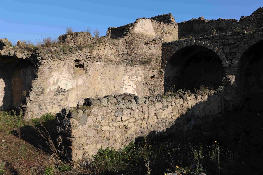 I.3.6 Pompeii, taken from I.3.5. December 2018. 
Looking towards north wall, with remains of painted decoration on upper wall. Photo courtesy of Aude Durand.
