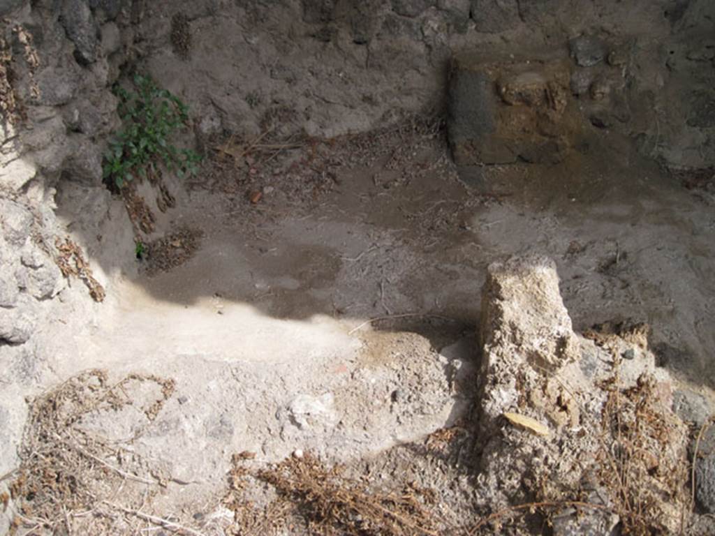 I.3.6 Pompeii. September 2010. Detail of feature at rear of property, left hand part abuts north wall. Looking east. Photo courtesy of Drew Baker.
