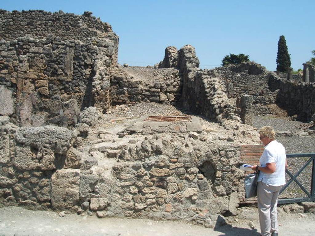 I.3.11. Pompeii. May 2005. The area of I.3.9, I.3.10 and I.3.11 were disrupted years ago in the tunnelling of Fontana’s Sarno canal.  Here a grille covers access to the canal. According to CTP, this area was first destroyed by the workings of Domenico Fontana, between 1592-1600. Then later, the Sarno canal was deviated to a lower level in 1906-7 to make clear the path of the Via Stabiana.
See Van der Poel, H. B., 1986. Corpus Topographicum Pompeianum, Part IIIA. Austin: University of Texas. (p.6)
