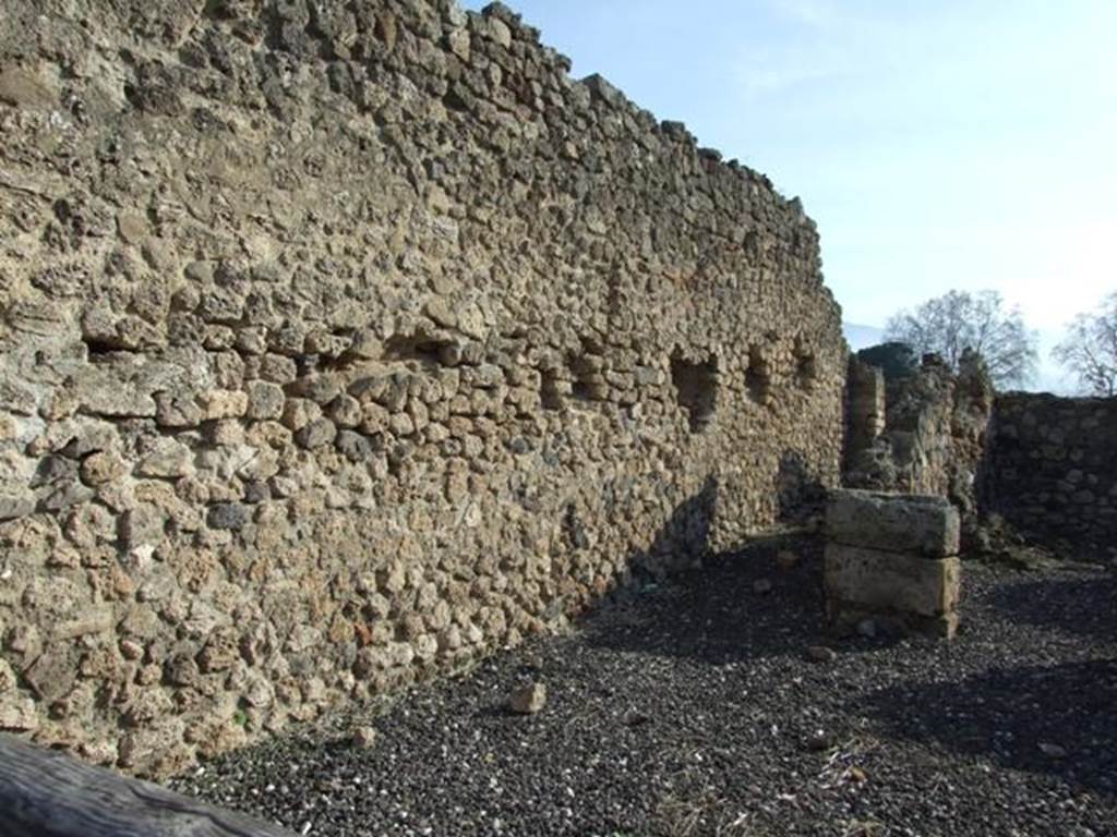 I.3.13 Pompeii. December 2007. East wall with corridor to narrow area behind which is shared with I.3.14.