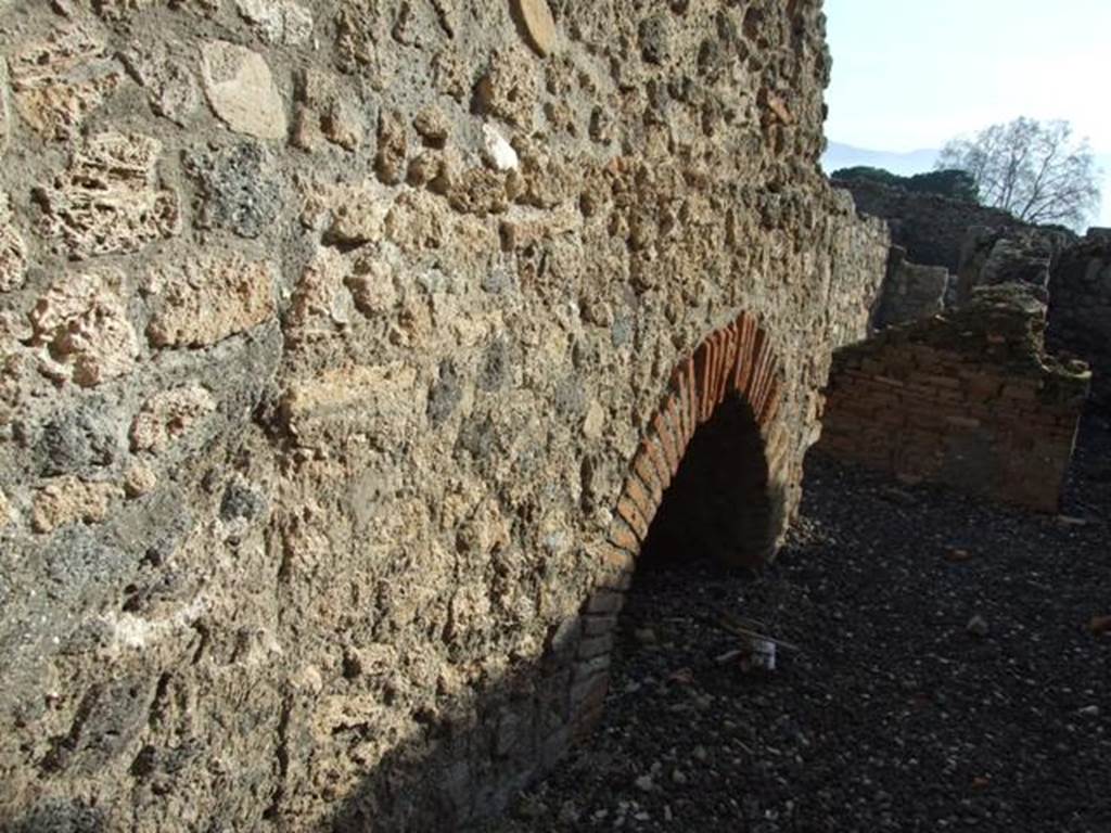 I.3.16 Pompeii. December 2007. East wall with arch to small room or cupboard, under staircase of I.3.17.