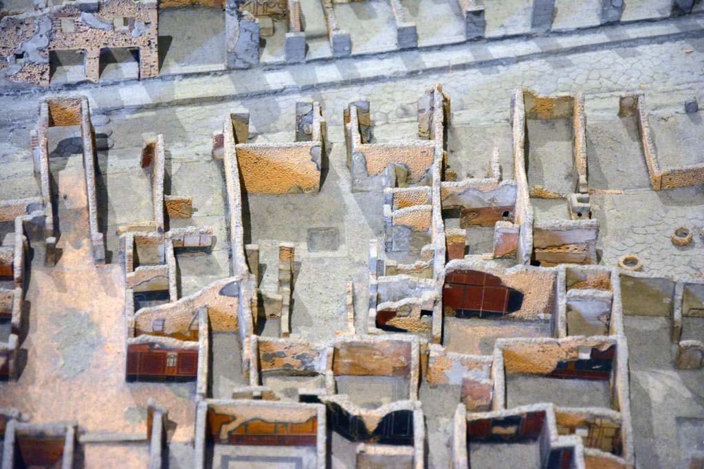 I.4.9 Pompeii. October 2019. 
Entrance doorway, in upper centre, on Via Stabiana, with red/black west wall in triclinium/oecus m, on right.
Foto Tobias Busen, ERC Grant 681269 DCOR.

