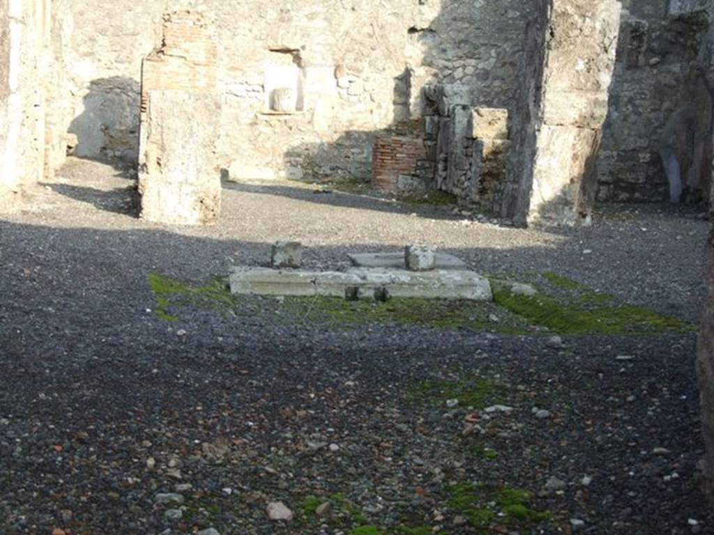 I.4.9 Pompeii. December 2007. Looking east across atrium with remains of marble impluvium towards tablinum.