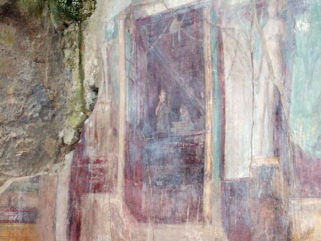 I.6.2 Pompeii. September 2019. 
North wall of frigidarium at west end, panel below painting of two women on a balcony.
Foto Annette Haug, ERC Grant 681269 DCOR.
