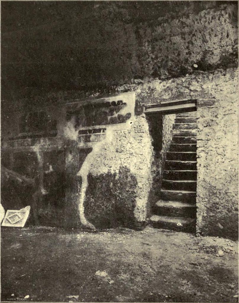 I.6.2 Pompeii. 1914. North wall of north wing of cryptoporticus showing stairs to upper small peristyle garden.
See Notizie degli Scavi di Antichità, 1914, Vol. XI, p. 258 (fig. 2).
