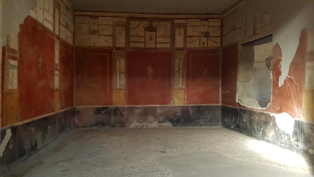 I.6.7 Pompeii. August 2023. Looking east into large oecus on east side of atrium. Photo courtesy of Maribel Velasco.