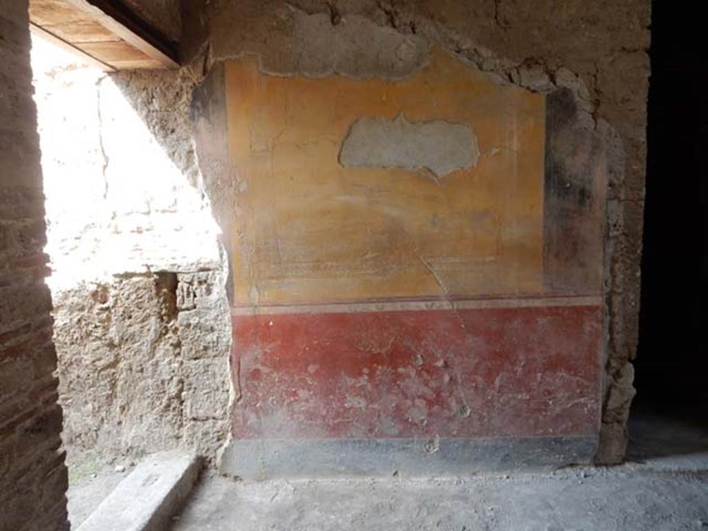 May 2015. West wall of atrium, in south-west corner, with doorway to cubiculum 5, on the right. 