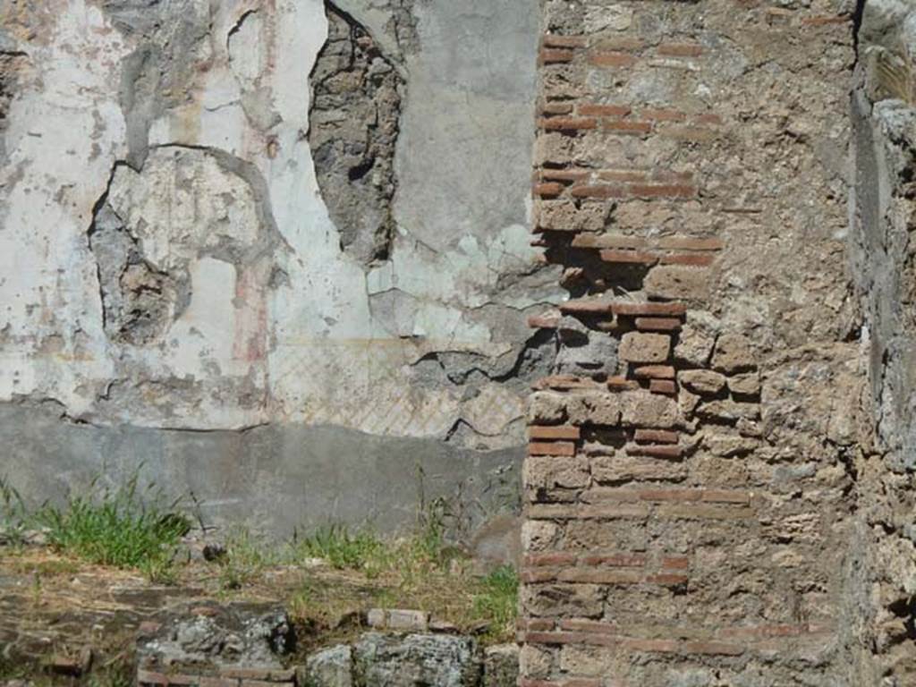 I.6.13 Pompeii. September 2015. Looking north through tablinum to detail of remains of garden painting. 