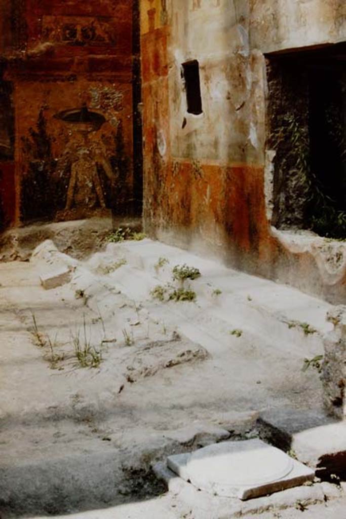 I.6.15 Pompeii. June 2019. Room 9, east wall of small garden, with window to room 10.
Photo courtesy of Buzz Ferebee.
