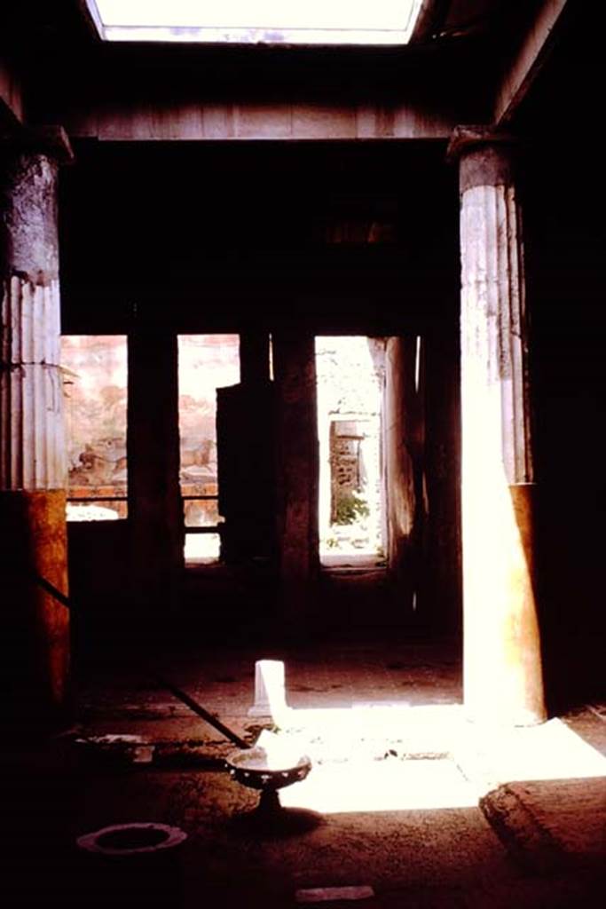 I.6.15 Pompeii. 1959.  Room 4, looking north across tetrastyle atrium with terracotta and marble impluvium. Photo by Stanley A. Jashemski.
Source: The Wilhelmina and Stanley A. Jashemski archive in the University of Maryland Library, Special Collections (See collection page) and made available under the Creative Commons Attribution-Non Commercial License v.4. See Licence and use details.
J59f0139

