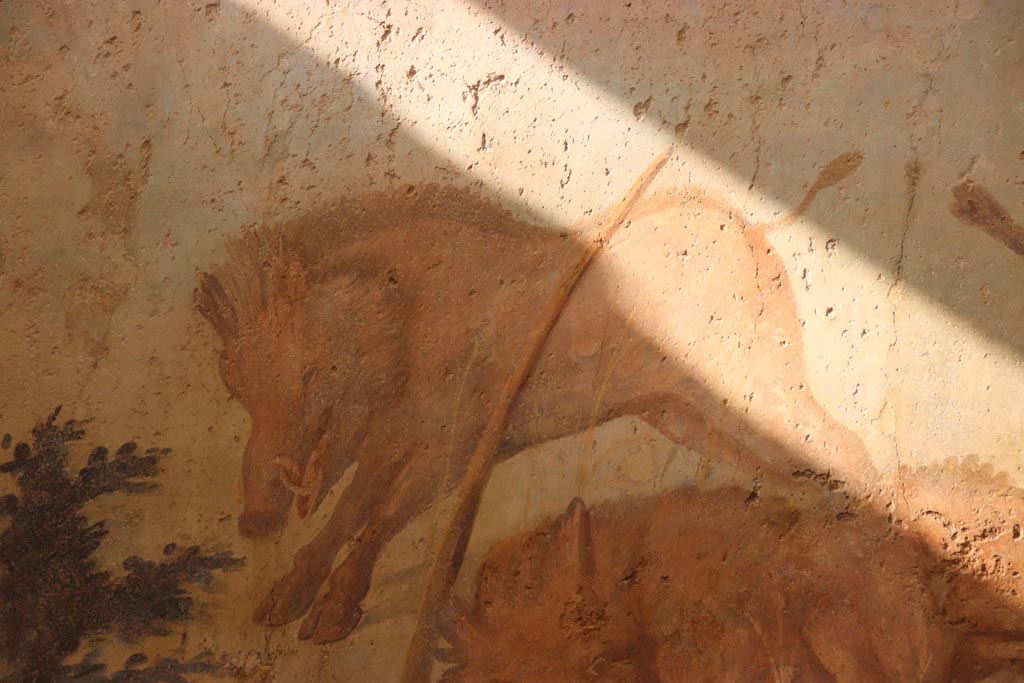 I.6.15 Pompeii. March 2019. Room 9, detail from hunt painting on north wall.    
Foto Annette Haug, ERC Grant 681269 DCOR
