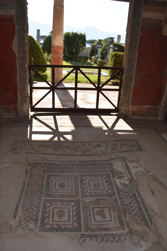 I.7.1 Pompeii. October 2019. 
Looking south towards north portico, across mosaic emblema in centre of floor of oecus.
Foto Annette Haug, ERC Grant 681269 DÉCOR.
