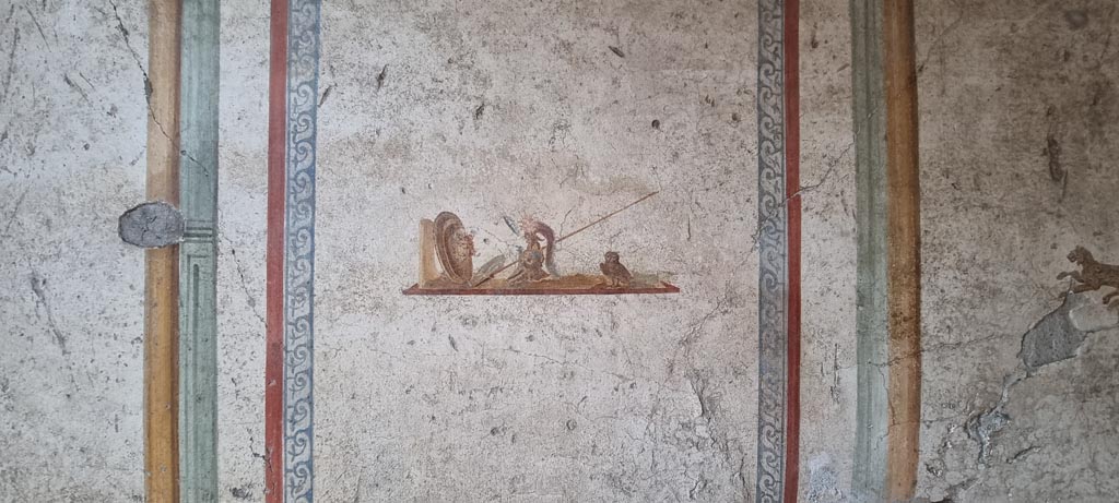 I.7.11 Pompeii. May 2017. Detail of painting in centre of west panel on north wall. Photo courtesy of Buzz Ferebee.
