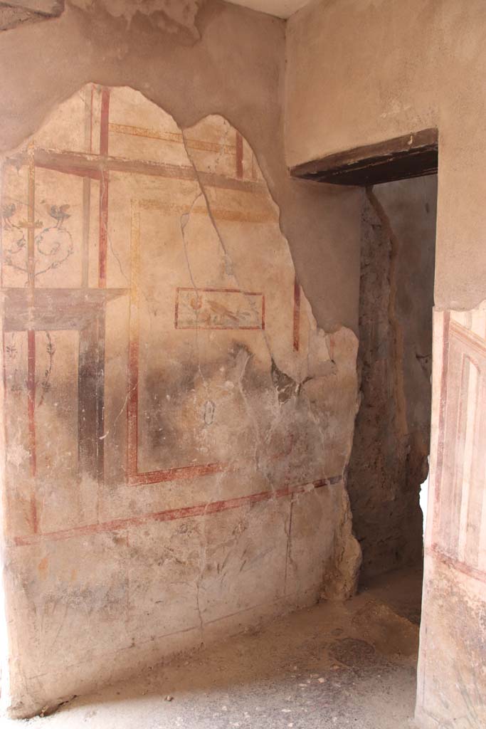 I.7.11 Pompeii. September 2021. 
North wall of cubiculum to south-east of atrium, with doorway to triclinium, on right.
Photo courtesy of Klaus Heese.
