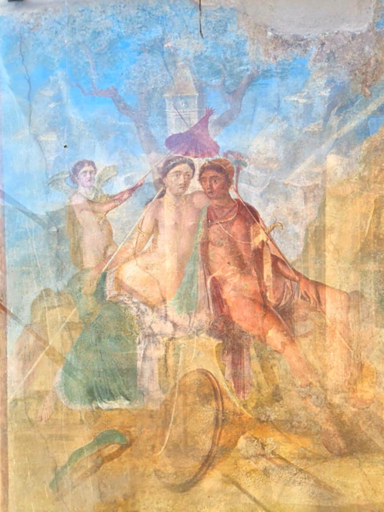 I.7.12 Pompeii. March 2024. 
Wall painting of Mars and Venus, on west wall of north-portico. Photo courtesy of Giuseppe Ciaramella.

