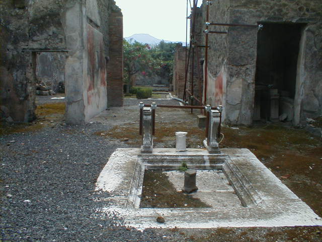 I.8.5 Pompeii. September 2004. Impluvium with molded edges, in atrium.