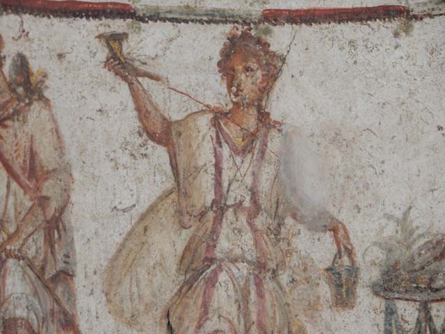 I.8.8 Pompeii. October 2004. Detail from lararium on south wall.  Photo courtesy of Nicolas Monteix.