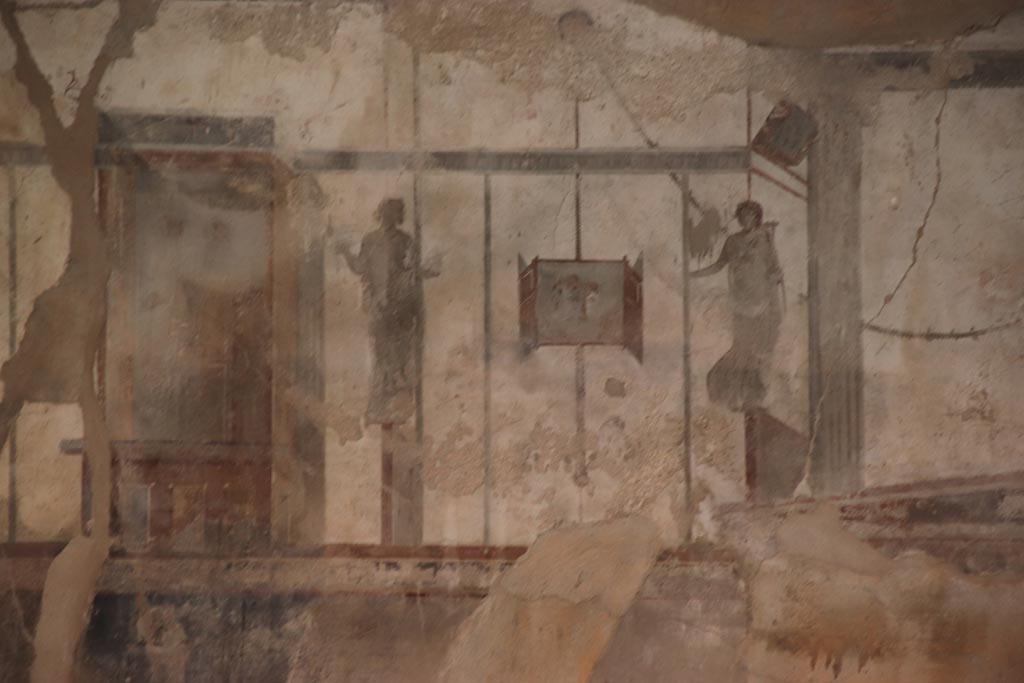 I.8.17 Pompeii. June 2010. Room 8, west wall. Wall painting of Pan and the nymphs. Photo courtesy of Rick Bauer.