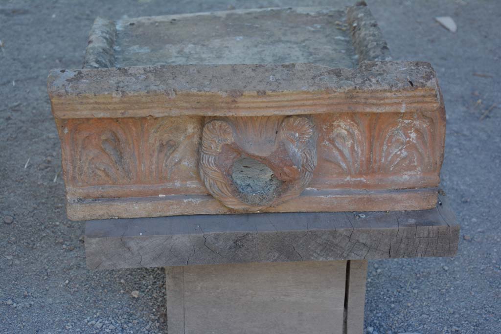 I.9.1 Pompeii. October 2019. Room 2, detail of terracotta grondaia or waterspout.
Foto Annette Haug, ERC Grant 681269 DCOR.

