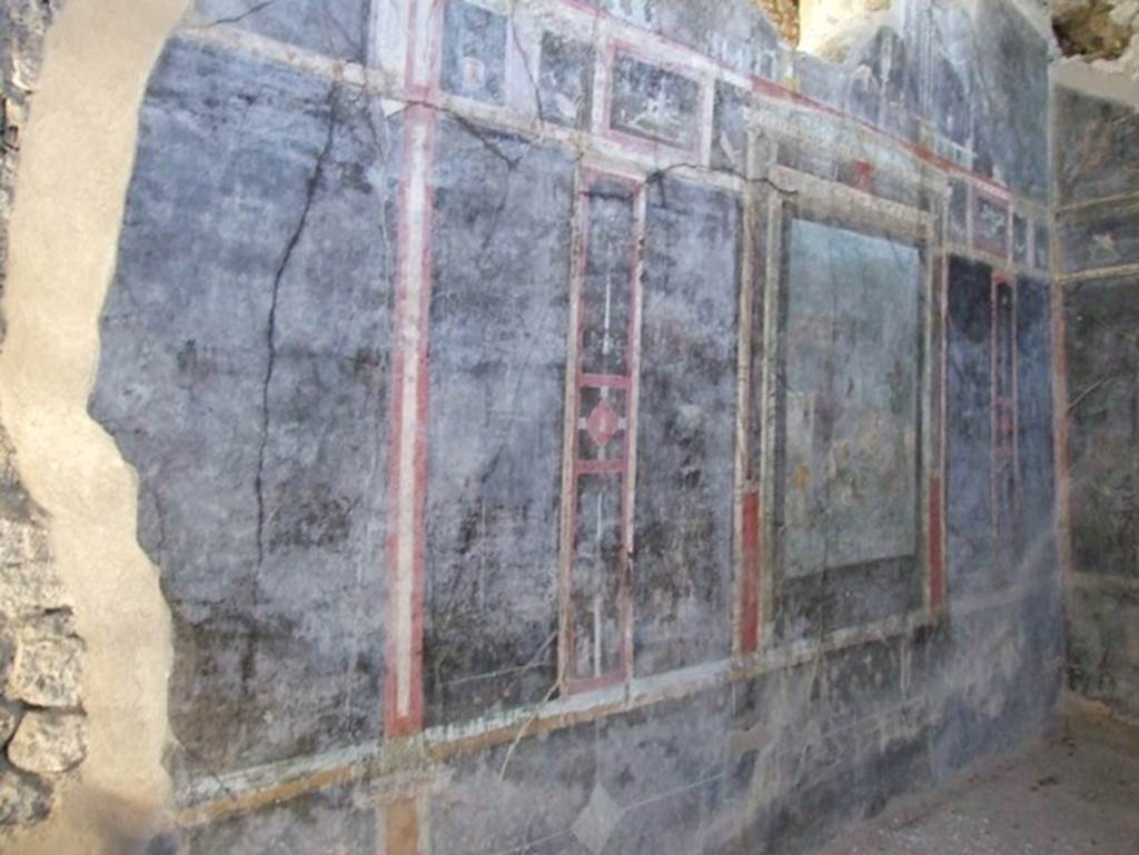 I.9.5 Pompeii. March 2009. Room 10, triclinium. Looking north along west wall.

