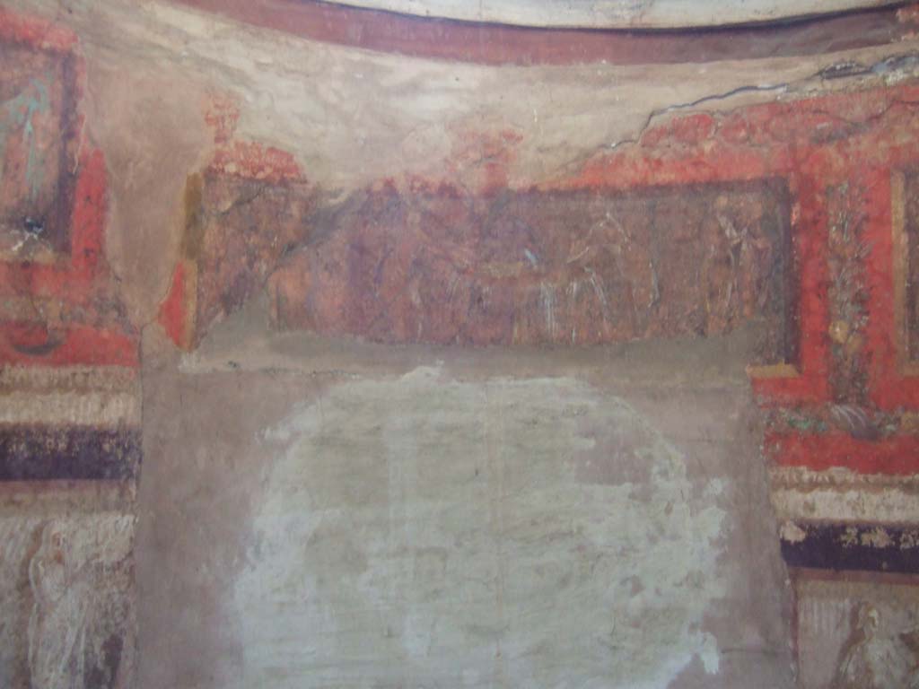 I.10.4 Pompeii. May 2006. Room 48, painted scene in centre of semi-circular alcove.

