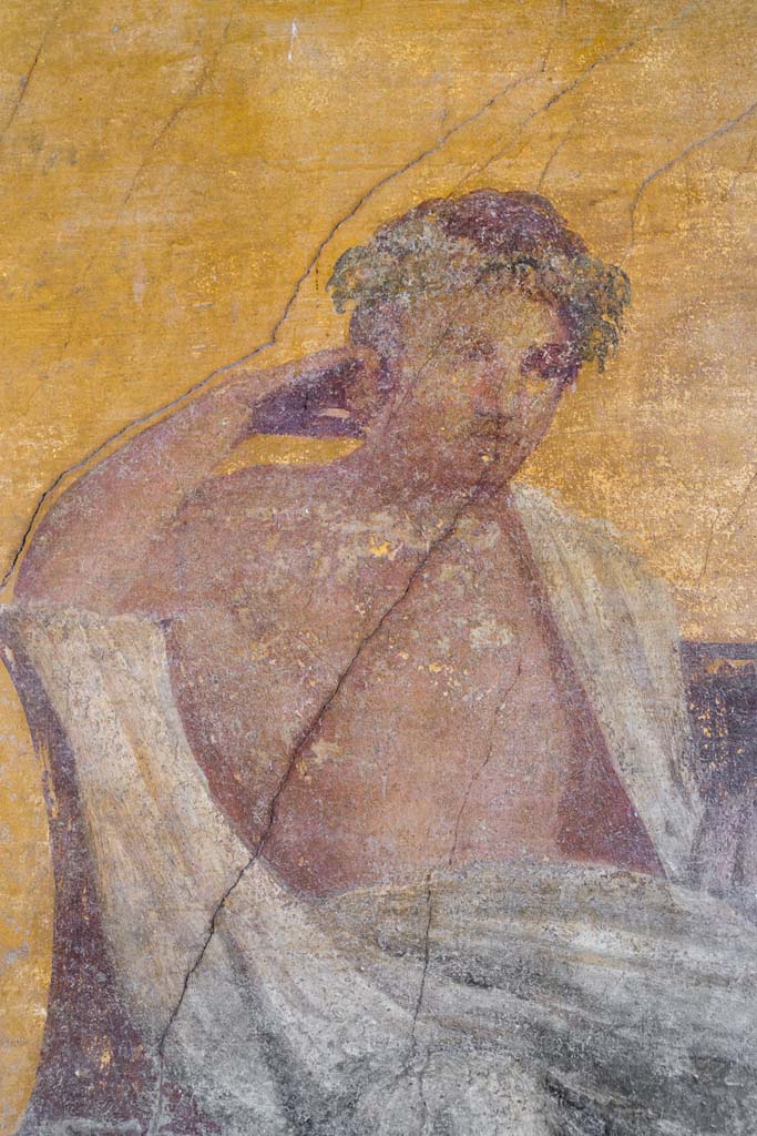 1.10.4 Pompeii. 1955. Fresco of Menander. Photo by Stanley A. Jashemski.
Source: The Wilhelmina and Stanley A. Jashemski archive in the University of Maryland Library, Special Collections (See collection page) and made available under the Creative Commons Attribution-Non Commercial License v.4. See Licence and use details.
J55f0478 
