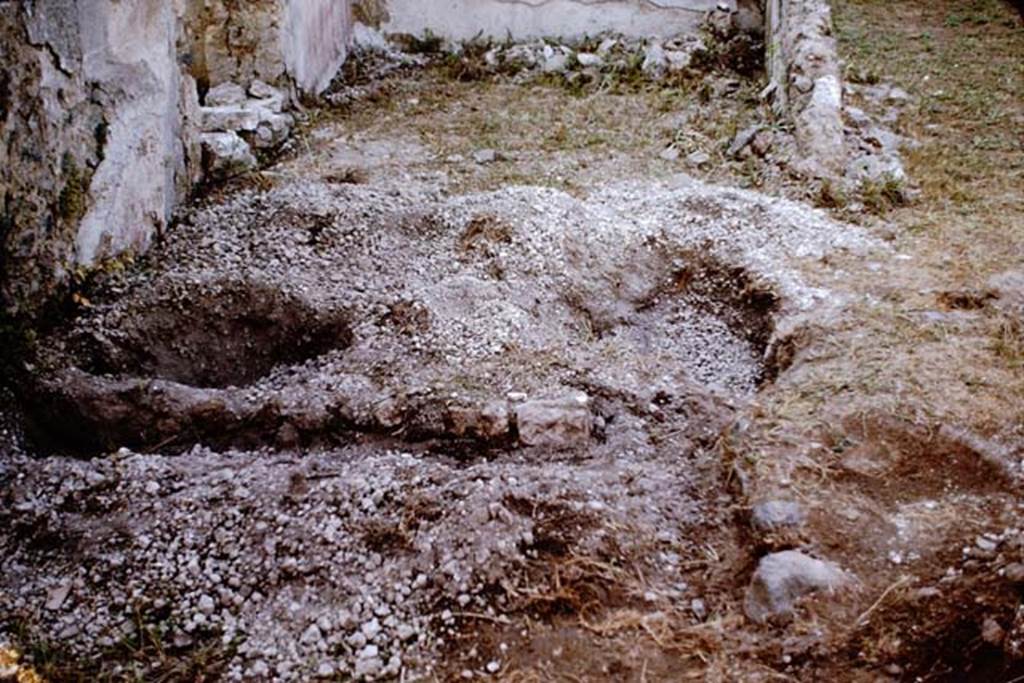 I.11.10 Pompeii. 1964. Looking north across excavations in the lapilli in the south-west corner of the garden area. Photo by Stanley A. Jashemski.
Source: The Wilhelmina and Stanley A. Jashemski archive in the University of Maryland Library, Special Collections (See collection page) and made available under the Creative Commons Attribution-Non Commercial License v.4. See Licence and use details.
J64f1964
