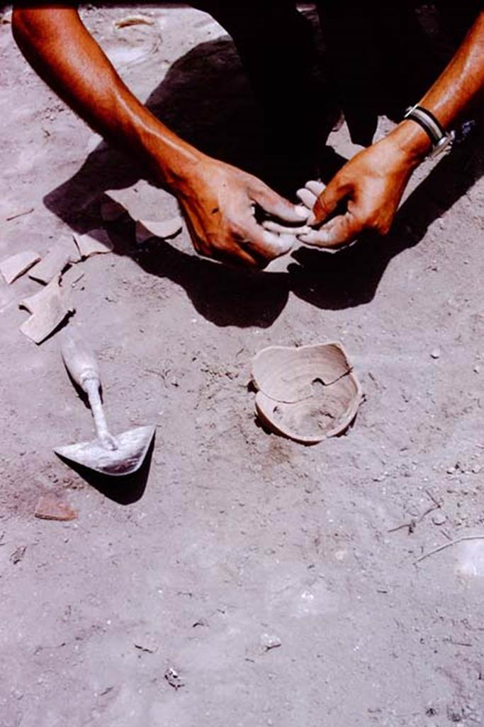 I.11.14 Pompeii. 1966. Finding of a planting pot embedded into the soil. Photo by Stanley A. Jashemski.
Source: The Wilhelmina and Stanley A. Jashemski archive in the University of Maryland Library, Special Collections (See collection page) and made available under the Creative Commons Attribution-Non Commercial License v.4. See Licence and use details.
J66f0513
