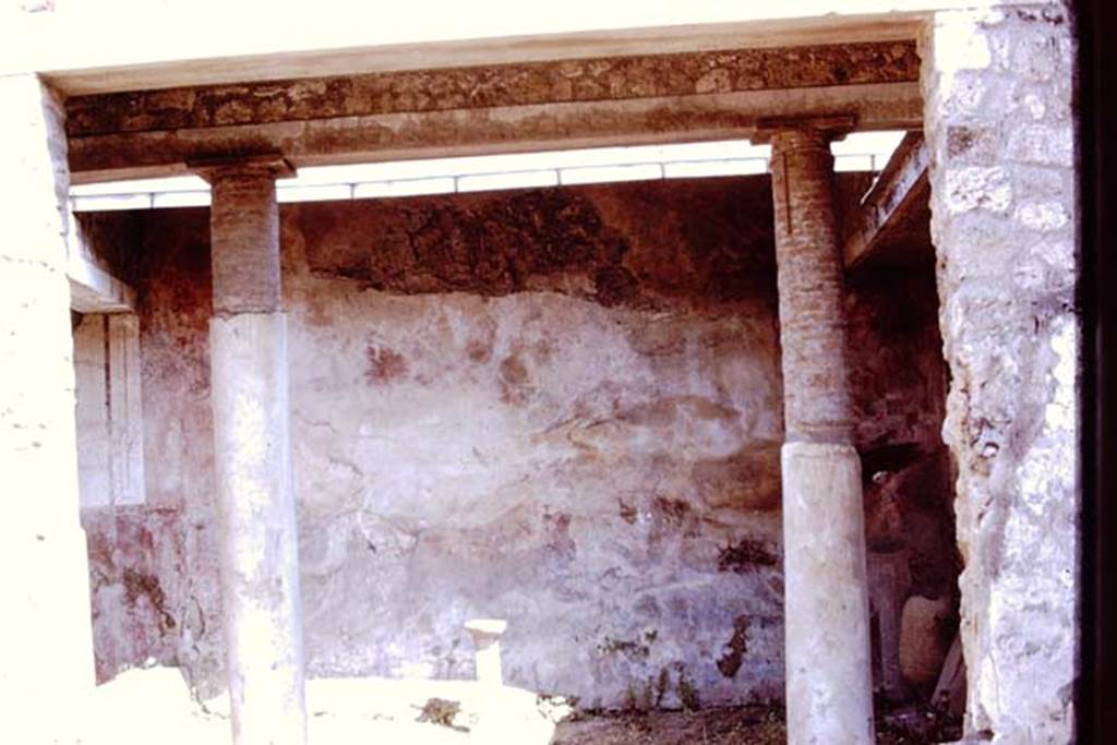 I.12.11 Pompeii. 1972. Looking towards north wall of garden with hunt scene, from the atrium. Photo by Stanley A. Jashemski. 
Source: The Wilhelmina and Stanley A. Jashemski archive in the University of Maryland Library, Special Collections (See collection page) and made available under the Creative Commons Attribution-Non Commercial License v.4. See Licence and use details. J72f0131
