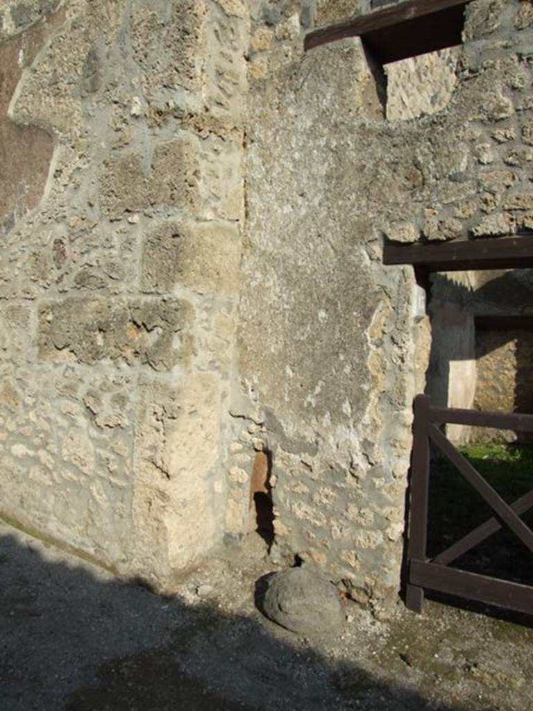 I.12.13 Pompeii. December 2007. Down-pipe from upper floor on north side of entrance.