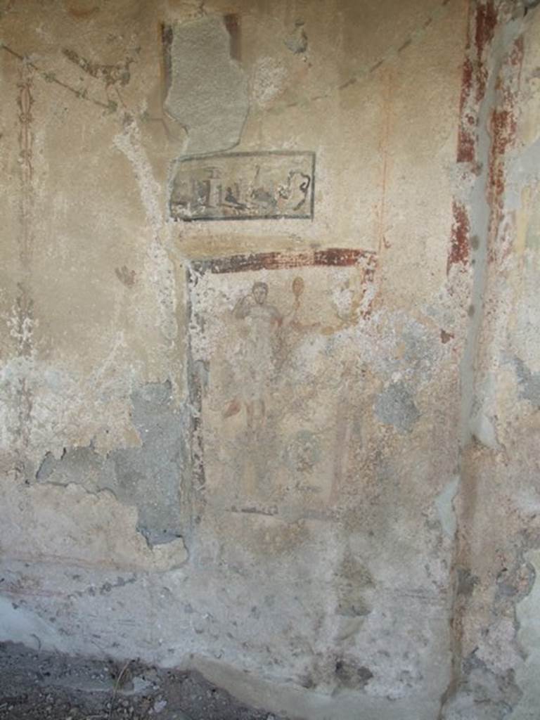 I.13.16 Pompeii.  March 2009.  Summer Triclinium. North wall with painting of Venus, and small painted panel. Above the painting was a brown painted niche, now filled in.