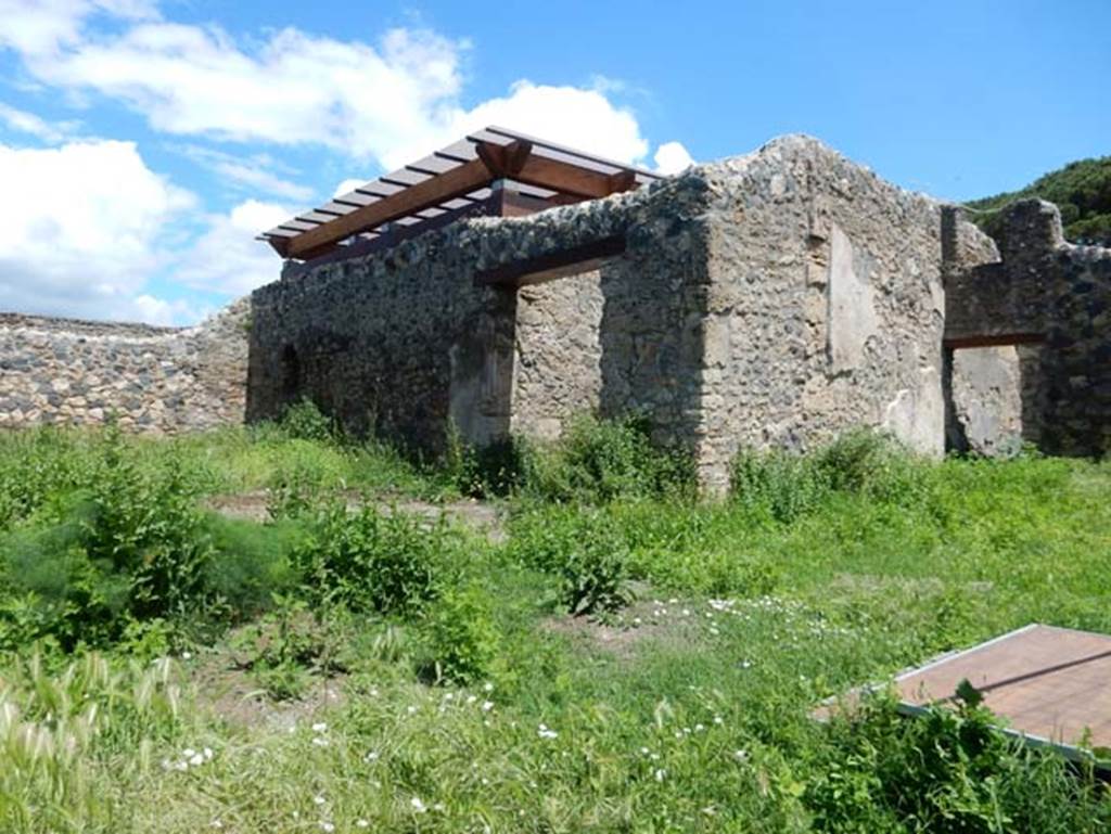 I.14.1, Pompeii. May 2018. Looking north-east from garden area of I.14.12/13 towards doorways linking to garden area from I.14.1.  Photo courtesy of Buzz Ferebee


