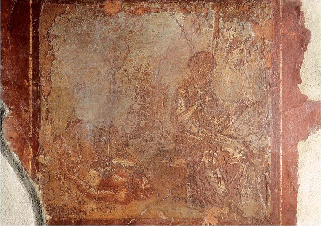 I.14.2 Pompeii. July 2008. Room H, east wall. Fig. 168  Tableau reprsentant le mythe de Pyrame et Thisb sur le mur ouest de lcus ( CNRS-CCJ, Christine Durand).
Voir Chapitre 2 : Latelier de fabrication de nattes de la via di Nocera (I 14, 2) in Magali Cullin-Mingaud, 2010. La vannerie dans l'Antiquit romaine: Collection du Centre Jean Brard 35. Paris. Centre Jean Berard, p. 129-171, fig. 168.
https://books.openedition.org/pcjb/706  
