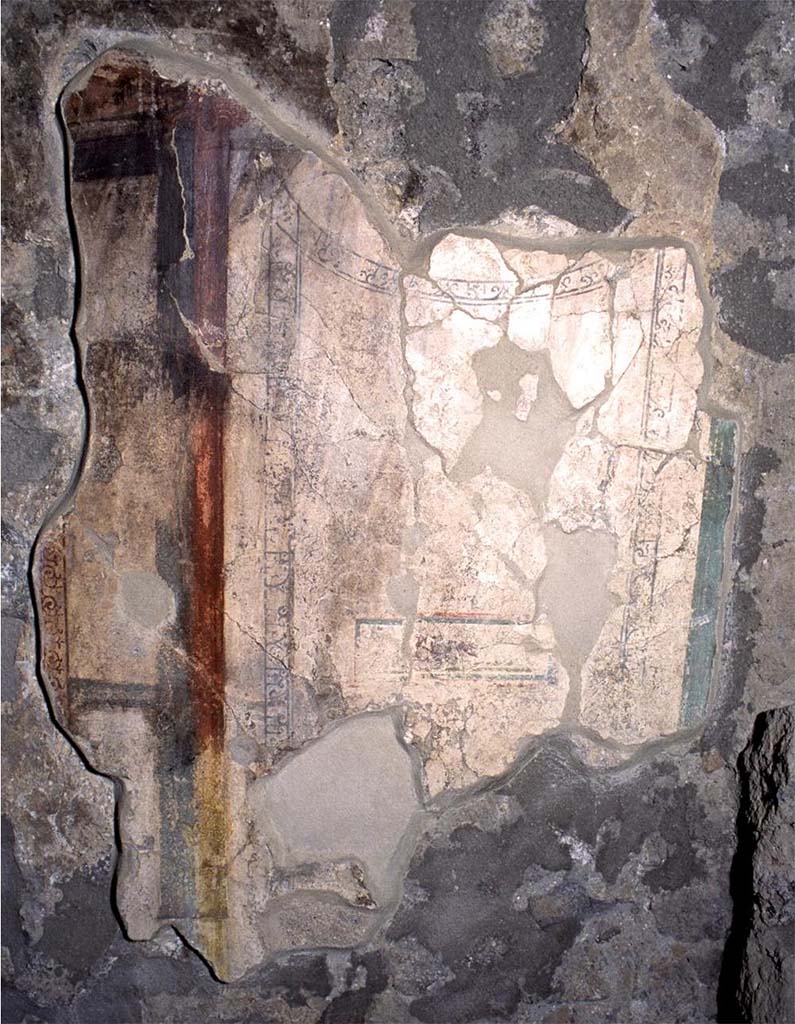 I.14.2 Pompeii. Room I, remains of painting on west wall.
Fig. 173  Restes de peinture sur le mur ouest du cubiculum I ( CNRS-CCJ, Christine Durand).
There was also painting on the east wall (fig. 172)
Voir Chapitre 2 : Latelier de fabrication de nattes de la via di Nocera (I 14, 2) in Magali Cullin-Mingaud, 2010. La vannerie dans l'Antiquit romaine: Collection du Centre Jean Brard 35. Paris. Centre Jean Berard, p. 129-171, fig. 172, 173.
https://books.openedition.org/pcjb/706  
