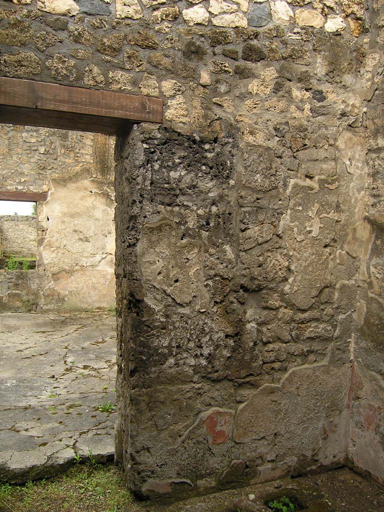 I.14.2 Pompeii. July 2008. Room C, west wall and north-west corner.
Photo courtesy of Guilhem Chapelin. 
