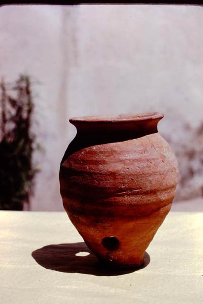 I.15.3 Pompeii, 1973. Detail of terracotta pot. Photo by Stanley A. Jashemski. 
Source: The Wilhelmina and Stanley A. Jashemski archive in the University of Maryland Library, Special Collections (See collection page) and made available under the Creative Commons Attribution-Non Commercial License v.4. See Licence and use details. J73f0187
